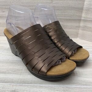 Natural Soul Reina Metallic Bronze Wedge Slide Sandals Womens 8.5M Peep